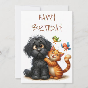 Cartão De Festividades Quirky Friendship of Dog and Cat