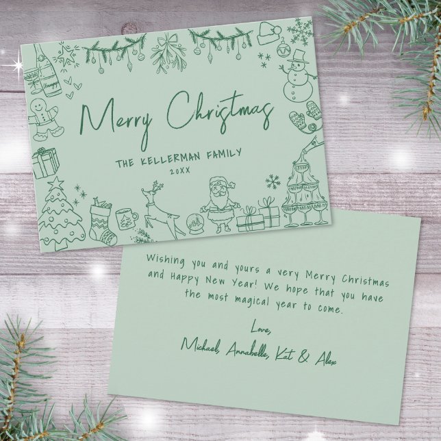 Cartão De Festividades Quirky Hand Desenhou Feliz Natal (Quirky Hand Drawn Merry Christmas Holiday Card)