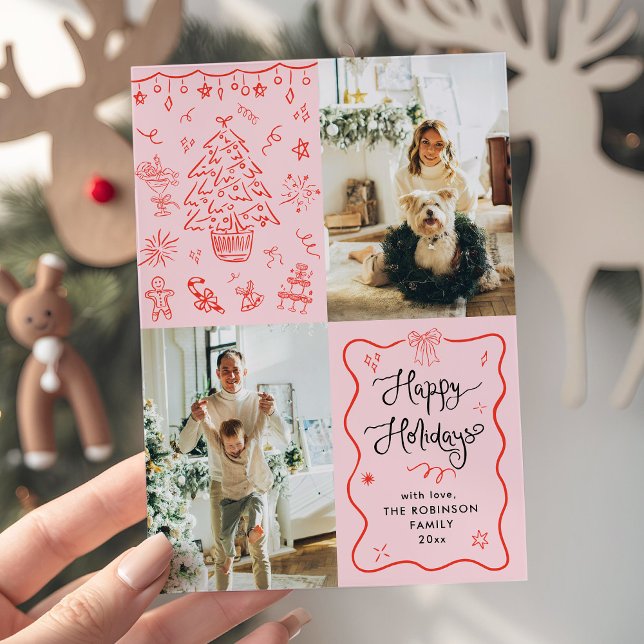 Cartão De Festividades Quirky Script Retro Feliz Arcos de Natal 2 Foto (Criador carregado)