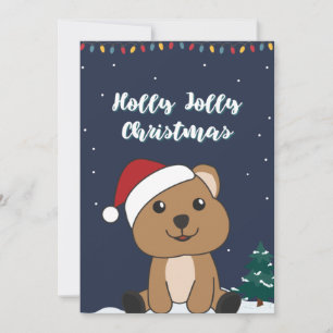 Cartão De Festividades Quokka Natal Neve Animais de Inverno Quokkas Feria