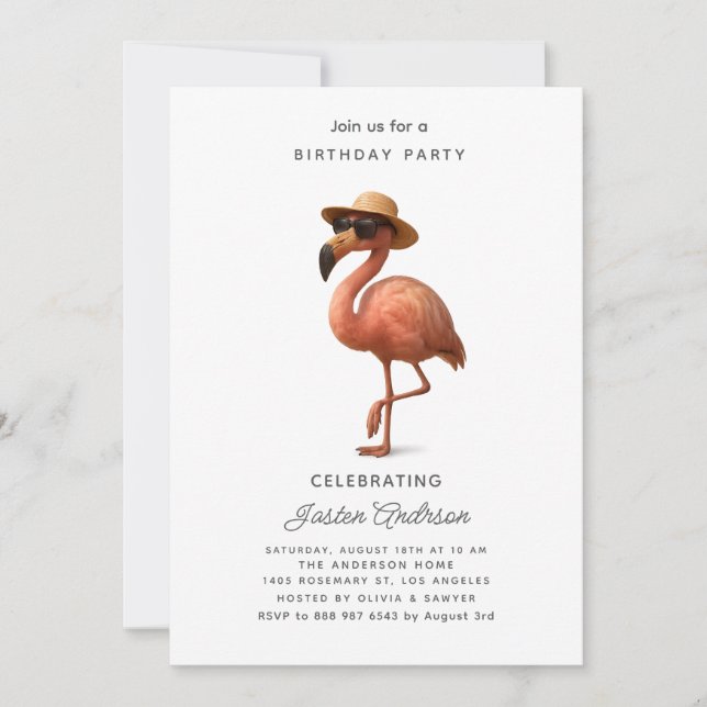 Cartão De Festividades Rabbit and Pink Flowers Birthday Party Invitation (Frente)