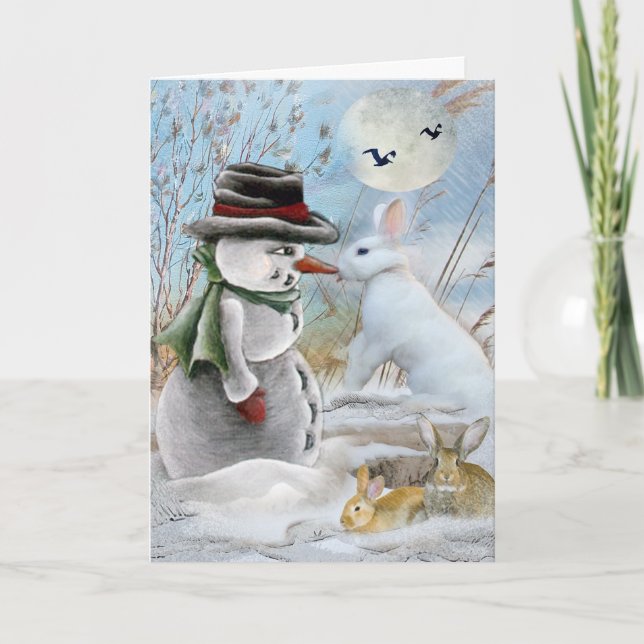Cartão De Festividades Rabbit Eats Snowman's Nose Cards (Frente)