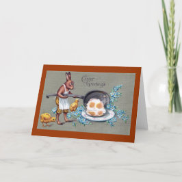 Cartão De Festividades Rabbit Frying Eggs Vintage Easter