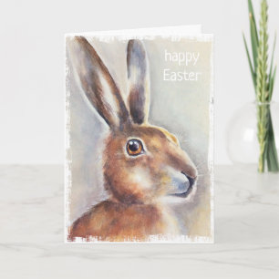 Cartão De Festividades rabbit hare easter card handpainted art