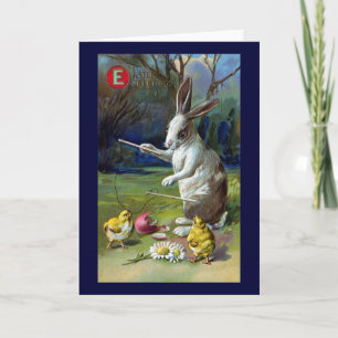 Cartão De Festividades Rabbit Plays Diablo with Chicks Vintage Easter
