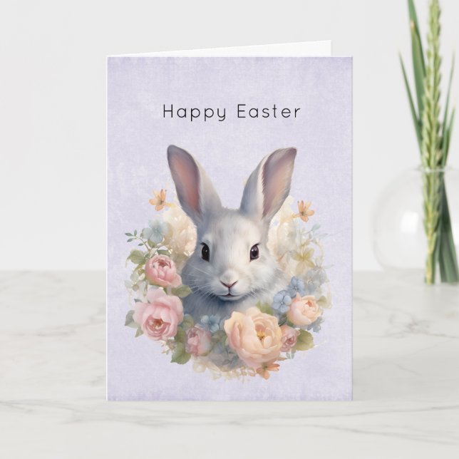 Cartão De Festividades Rabbit Surrounded by Pastel Flowers Cute Easter (Frente)