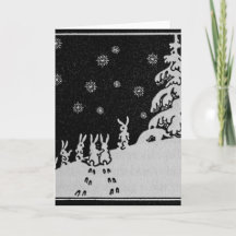 Rabbits and Christmas Tree Winter Illustration