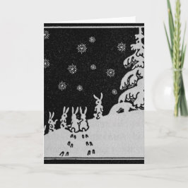 Cartão De Festividades Rabbits and Christmas Tree Winter Illustration