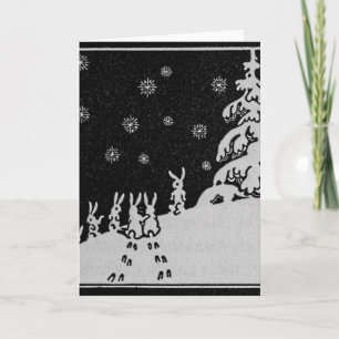 Cartão De Festividades Rabbits and Christmas Tree Winter Illustration