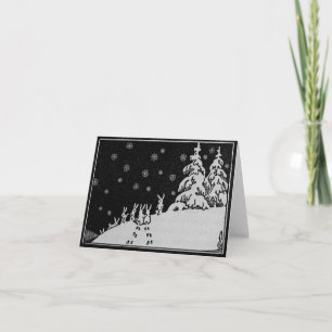 Cartão De Festividades Rabbits and Christmas Tree Winter Illustration