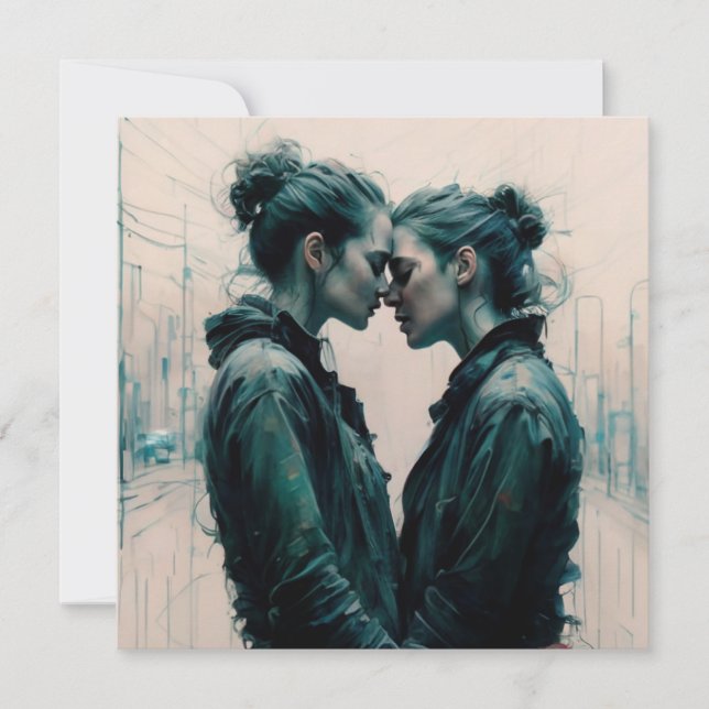 Cartão De Festividades Rabiscos de Casal Lésbico Cinematográfico (Frente)