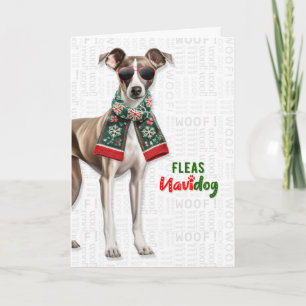 Cartão De Festividades Raça de cachorro Greyhound engraçado pulgas Navido