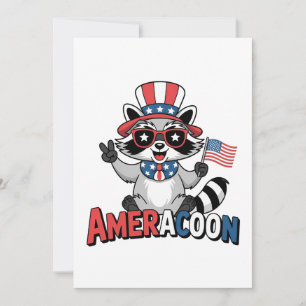 Cartão De Festividades Raccoon Americoon Patriótico 4º de julho América