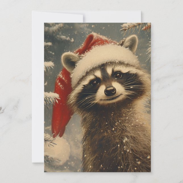 Cartão De Festividades Raccoon Christmas (Frente)