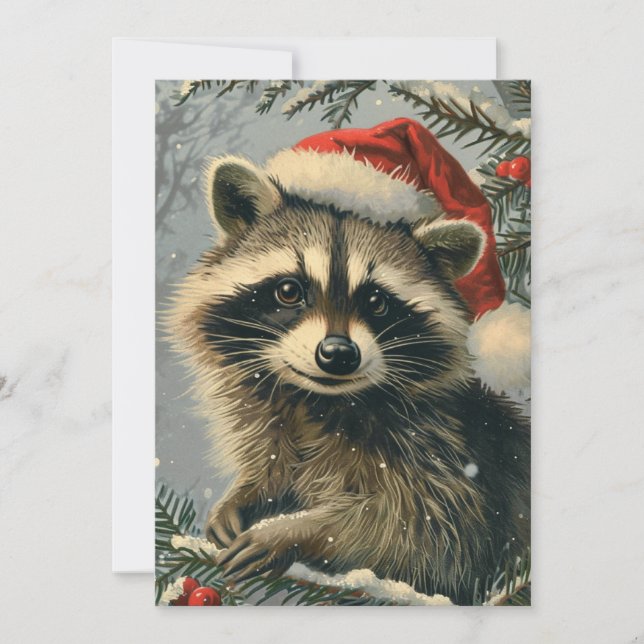 Cartão De Festividades Raccoon Christmas (Frente)