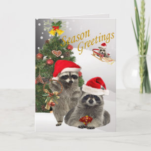 Cartão De Festividades Raccoon Christmas A Time For Divertir-Se