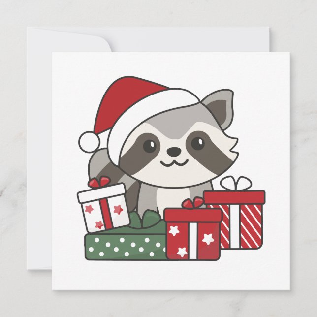 Cartão De Festividades Raccoon Christmas Gift Winter Raccoons (Frente)