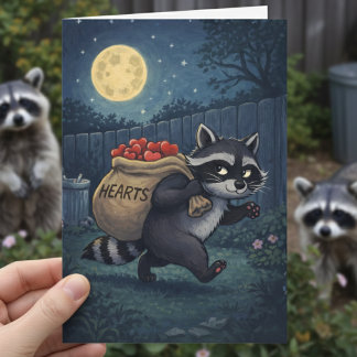 Cartão De Festividades Raccoon Stealing Hearts sweet valentines