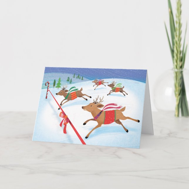 Cartão De Festividades Racing reindeer Christmas Card (Frente)