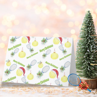 Cartão De Festividades Racket de Ténis e Bolas de Natal em Aquarela