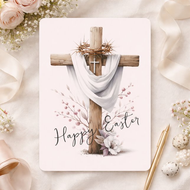 Cartão De Festividades Radiant Easter Cross with Floral Accents (Criador carregado)