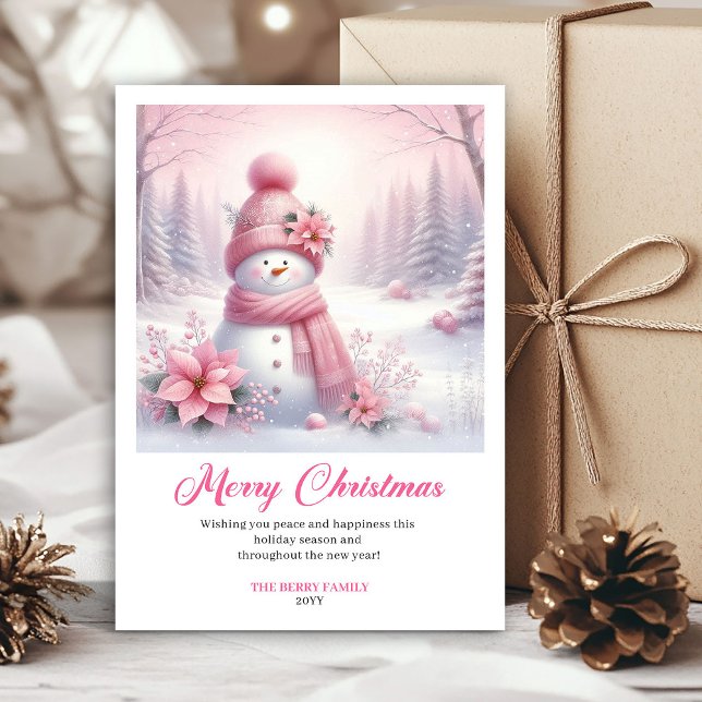 Cartão De Festividades Radiant pink snowman winter kids card digital file (Radiant pink snowman winter kids card digital file)