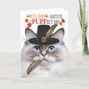 Cartão De Festividades Ragdoll Lilac Point Cat Grateful para PURRkey Day