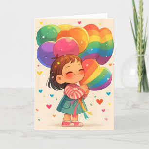 Cartão De Festividades Rainbow Balloon Anime Girl