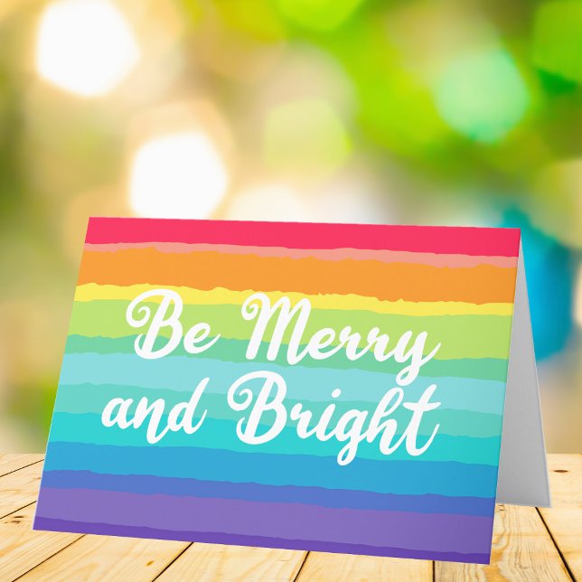 Cartão De Festividades Rainbow Christmas Be Feliz e Bright Orgulho gay (Criador carregado)