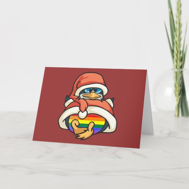 Cartão De Festividades Rainbow Christmas Penguin (Frente)