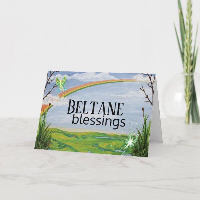 Cartão De Festividades Rainbow & Fairies Beltane Blessings (Frente)