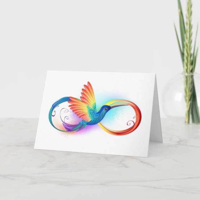 Cartão De Festividades Rainbow Hummingbird with Infinity symbol (Frente)