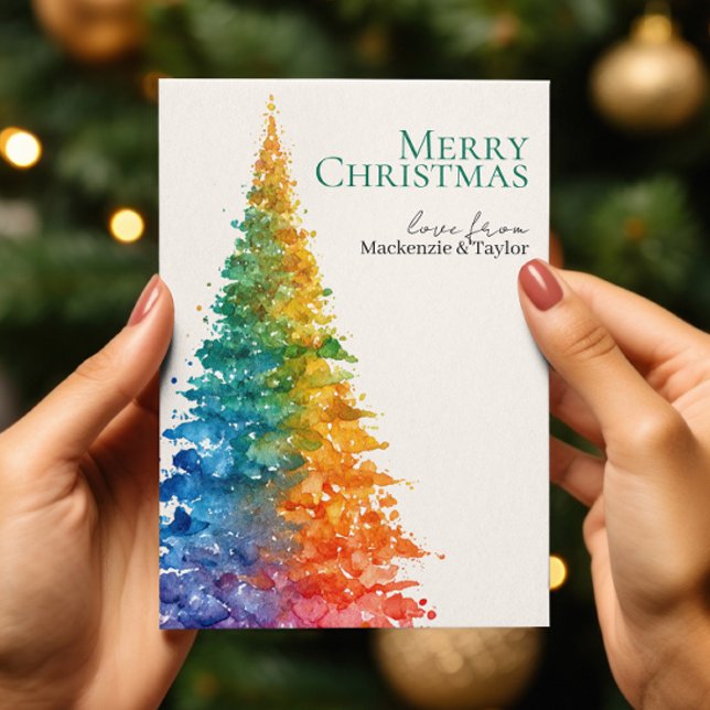 Cartão De Festividades Rainbow Modern Christmas Tree Photo Personalized (Rainbow Modern Christmas Tree Photo Personalized Holiday Card by Ricaso - colorful seasons greetings)