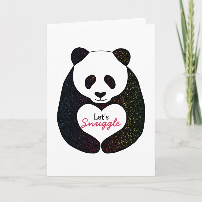 Cartão De Festividades Rainbow Panda Heart Let's Snuggle Valentine's Card (Frente)