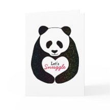 Rainbow Panda Heart Let's Snuggle Valentine's Card