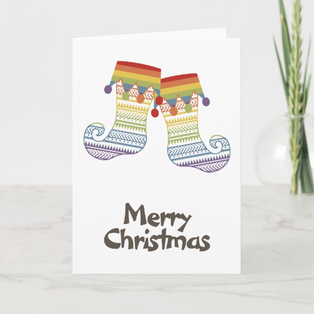 Cartão De Festividades Rainbow Pride Whimsical Christmas Stockings (Frente)