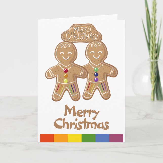 Cartão De Festividades Rainbow Pride Whimssic Christmas Gingerbird Men (Frente)