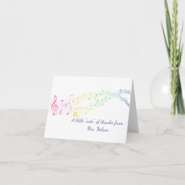 Cartão De Festividades Rainbow Staff Music Note Thank You Card (Frente)
