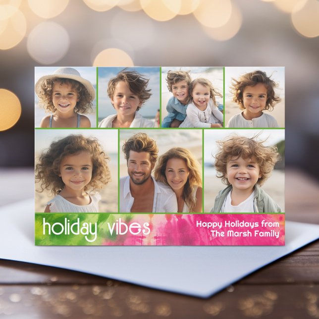 Cartão De Festividades Rainbow Tie-Dye - 7 Photo Collage - Holiday Vibe (A funky tie dye design with 7 Christmas photos. Online and download options available.)