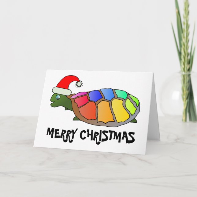 Cartão De Festividades Rainbow Turtle with Santa Hat (Frente)