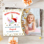 Cartão De Festividades Rainbow Unicorn Dourado Natal Mágico 2 Foto<br><div class="desc">Cartão de Férias do Rainbow Unicorn Dourado Magical Christmas 2 Photo</div>