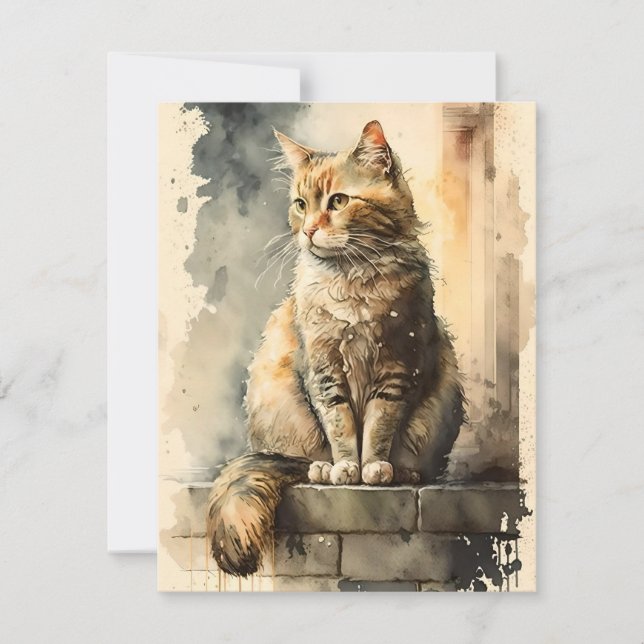 Cartão De Festividades Rainha Do Gato De Perca Em Aquarelas (Frente)