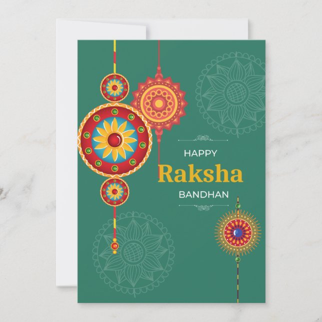 Cartão De Festividades Rakhi designs em verde com Happy Raksha bandhan (Frente)
