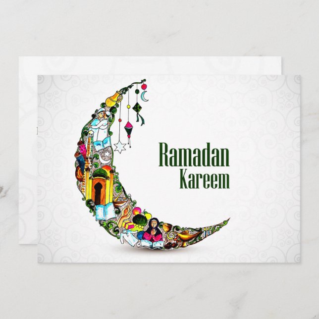 Cartão De Festividades Ramadan Kareem Colorful Crescent (Frente/Verso)