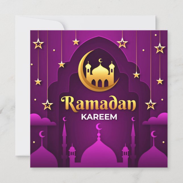 Cartão De Festividades Ramadan Kareem | Crescente e mesquita do Ouro (Frente)