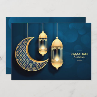 Cartão De Festividades Ramadan Kareem Dourado Crescent e lanterna