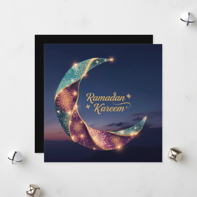 Cartão De Festividades Ramadan Kareem holiday Personalized Hilal Card (Frente/Verso In Situ)