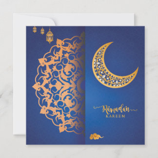 Cartão De Festividades Ramadan Kareem Mubarak - Azul e Ouro 4 personaliza