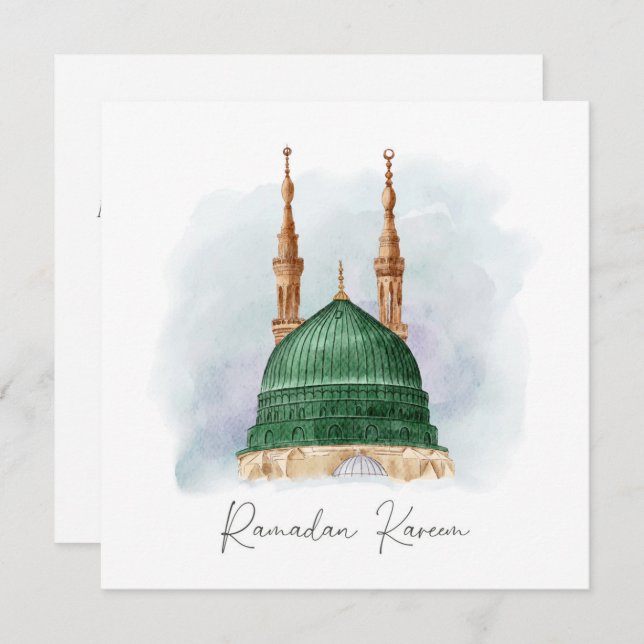 Cartão De Festividades Ramadan Kareem Mubarak Watercolor Madina Munawwara (Frente/Verso)