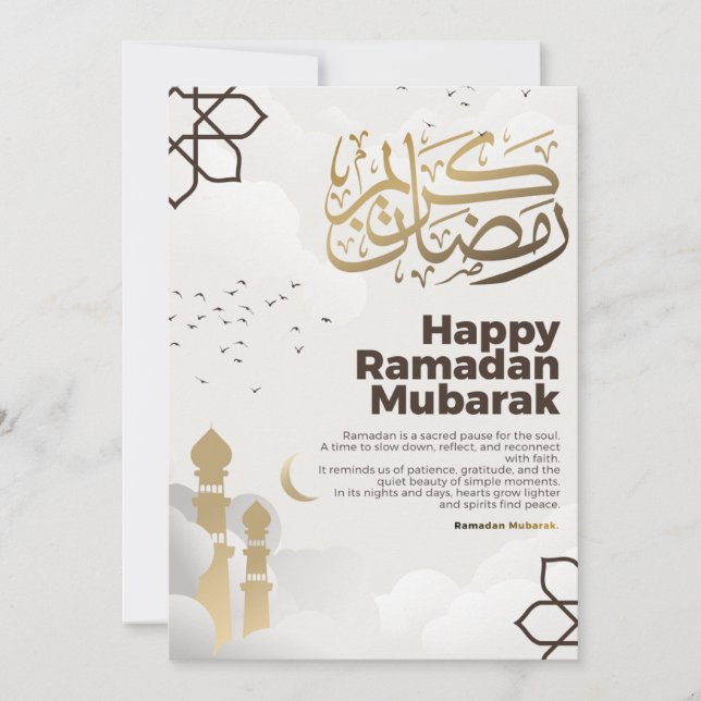 Cartão De Festividades Ramadan Mubarak Golden Calligraphy Art (Frente)